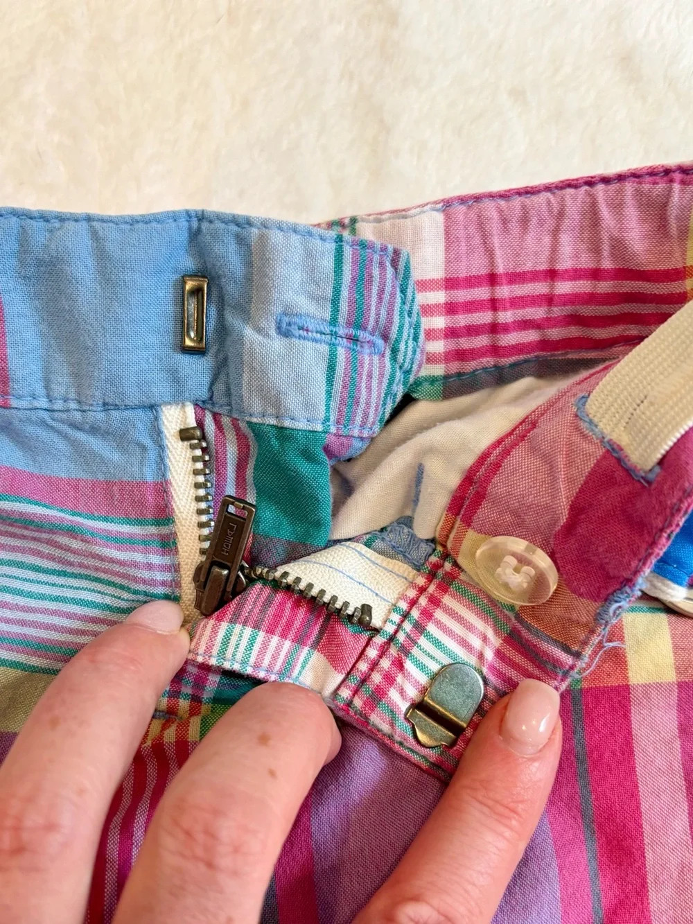 Ralph Lauren Plaid Girls Bermuda Shorts with Blue Bicycle Belt